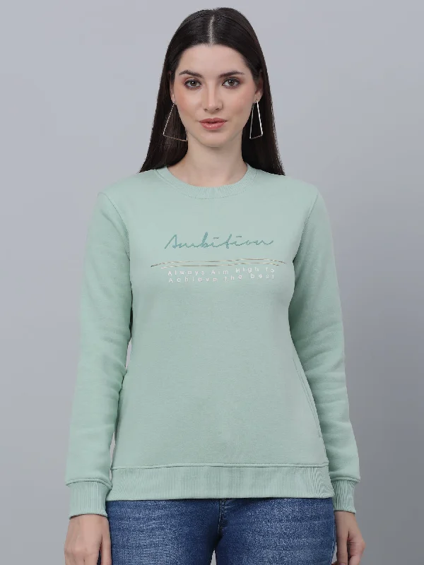 Early Access Women's Casual  MintGreen Regular Full Sleeve Pullover Sweatshirt