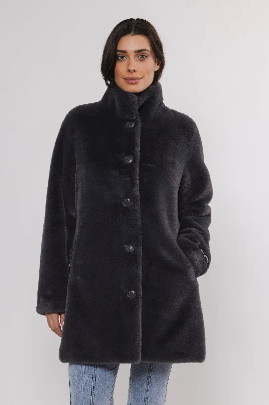 Discount Deals Rino & Pelle Nonna Faux Fur Single Breasted Coat - Graphite