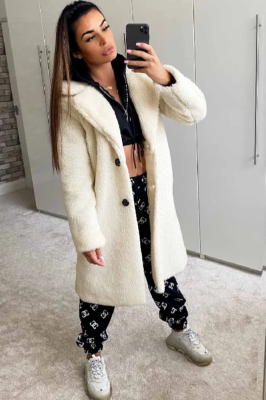 Savings Spectacular Longline Teddy Coat Cream