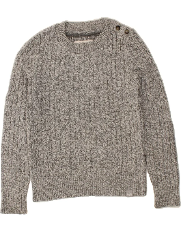Buy More, Save More SUPERDRY Womens Boat Neck Jumper Sweater UK 14 Medium Grey Flecked Acrylic
