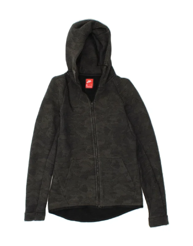 Blowout Sale NIKE Womens Zip Hoodie Sweater UK 10 Small Grey Camouflage Cotton