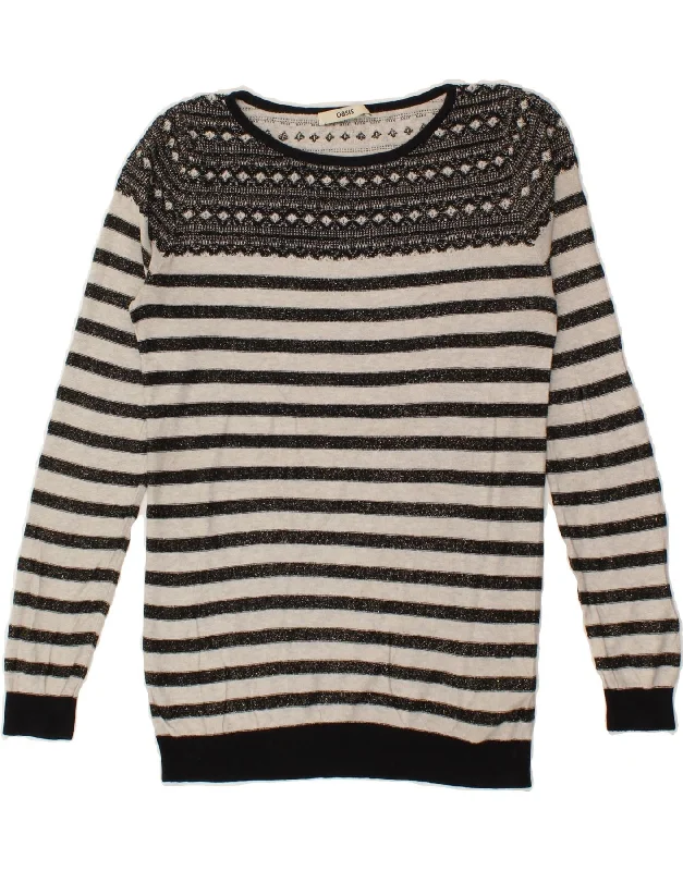 Best Bargains OASIS Womens Boat Neck Jumper Sweater UK 10 Small Grey Striped Cotton