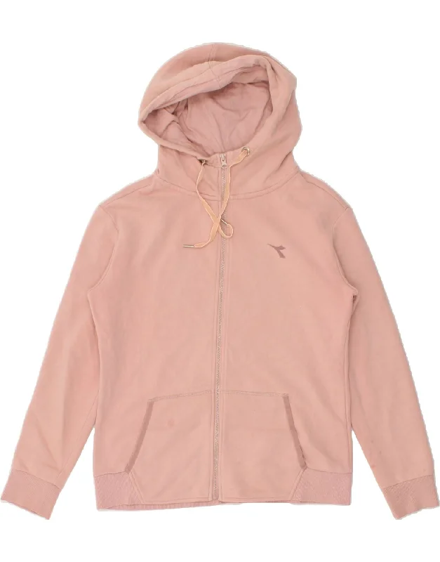 Act Fast DIADORA Womens Zip Hoodie Sweater UK 14 Medium Pink Cotton