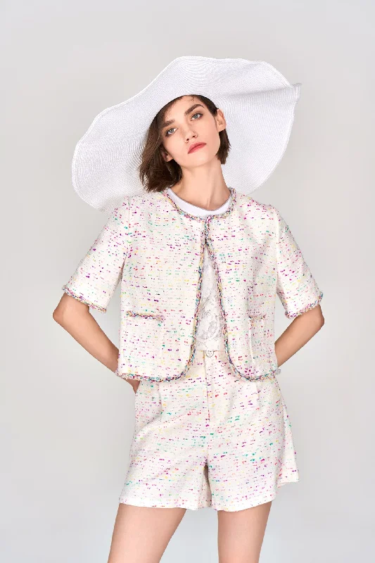 Buy More, Save More Candy White Tweed Short Sleeves Jacket