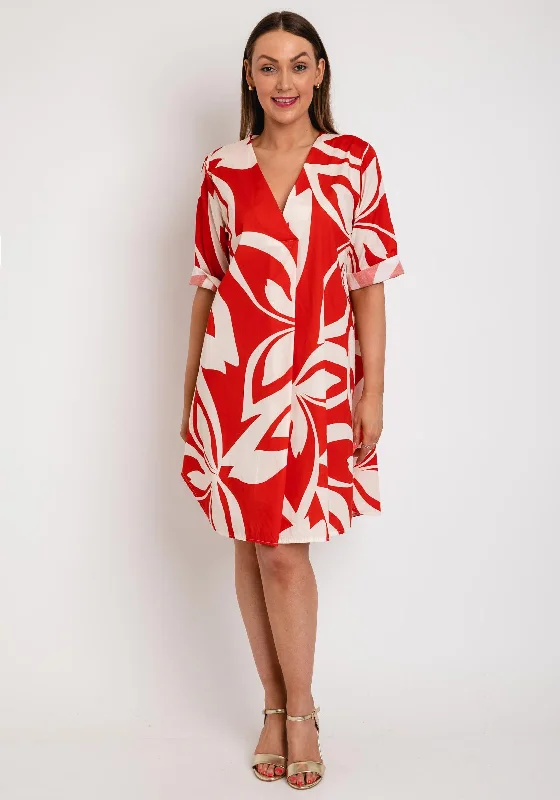 The Serafina Collection One Size Print Tunic Dress, Red