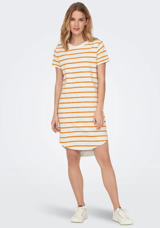Final Clearance JDY Ivy Striped Casual Jersey Dress, Cloud Dancer & Apricot