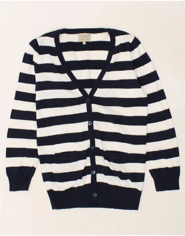 Price Blitz BLARNEY Womens Cardigan Sweater UK 16 Large Navy Blue Striped Cotton