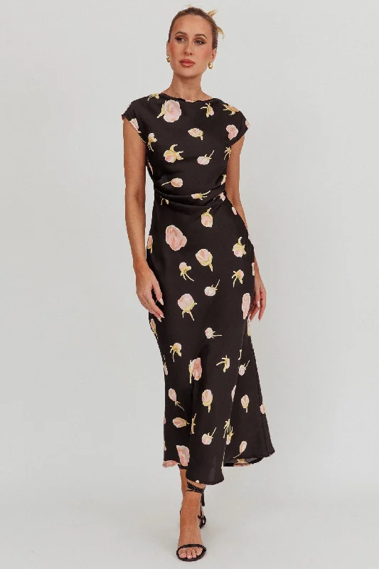 YEAR-End Sale Loveland Floral Print Cowl Back Maxi Dress Oyster