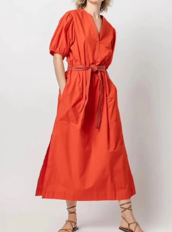 Today Only Spit Neck Full Sleeve Maxi Dress In Poppy