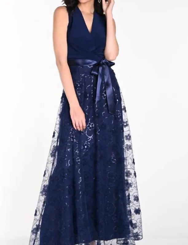 Floral Gown In Navy