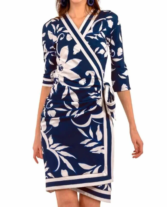 Wrap Me Up Dress - Full Bloom In Navy Blue