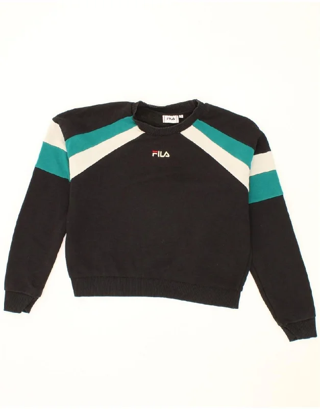 FILA Womens Crop Sweatshirt Jumper UK 10 Small Black Colourblock Cotton