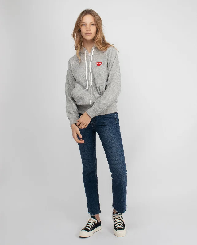 Super Bargain T167 RED HEART ZIP UP HOODIE / GREY