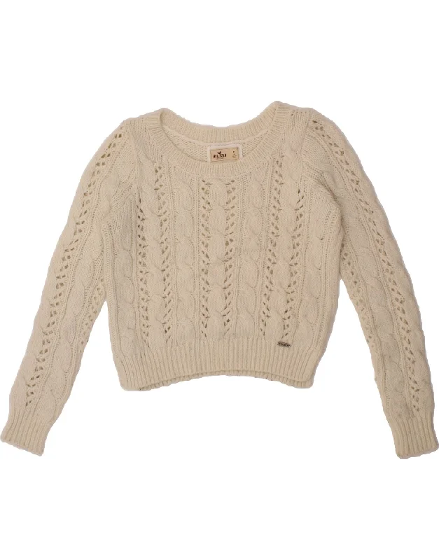 Price Smash HOLLISTER Womens Crop Boat Neck Jumper Sweater UK 10 Small Off White