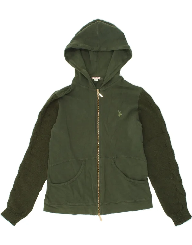 Super Sale U.S. POLO ASSN. Womens Zip Hoodie Sweater UK 12 Medium Green Cotton
