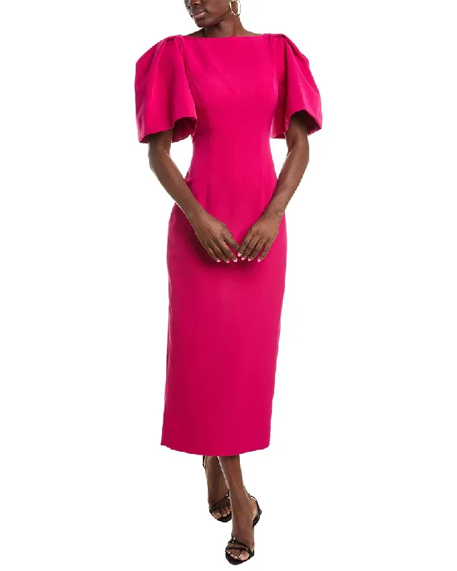 Rene Ruiz Puff Sleeve Crepe Midi Dress