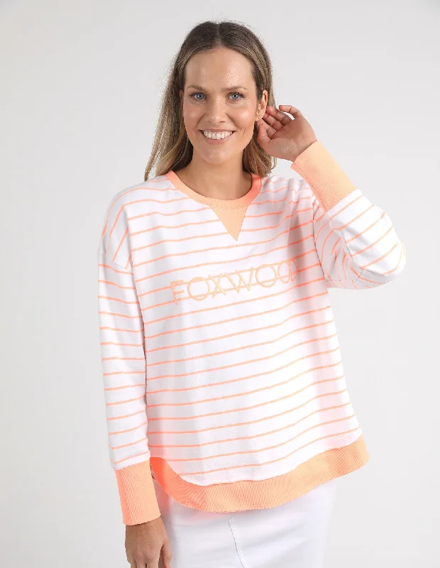 Stock Clearance Foxwood Simplified Stripe Crew - Neon Peach