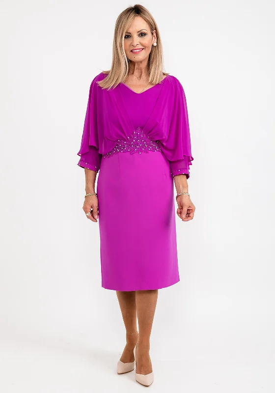 Lizabella Applique Waist Pencil Midi Dress, Fuchsia