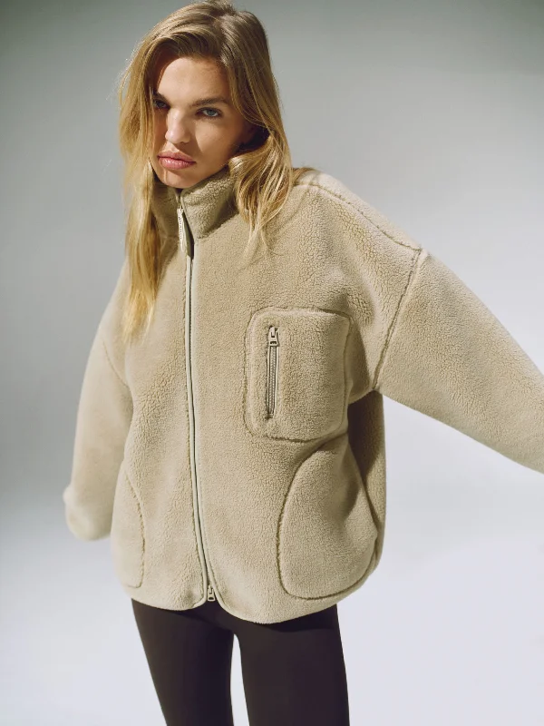 Special Offer Oversized Pocket Zip Through Fleece - Sand