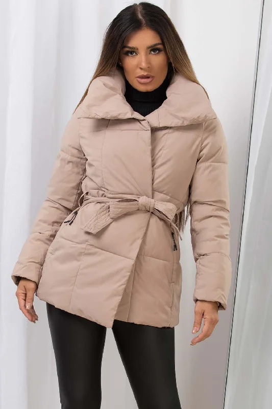 Early Access Duvet Padded Jacket With Belt Beige