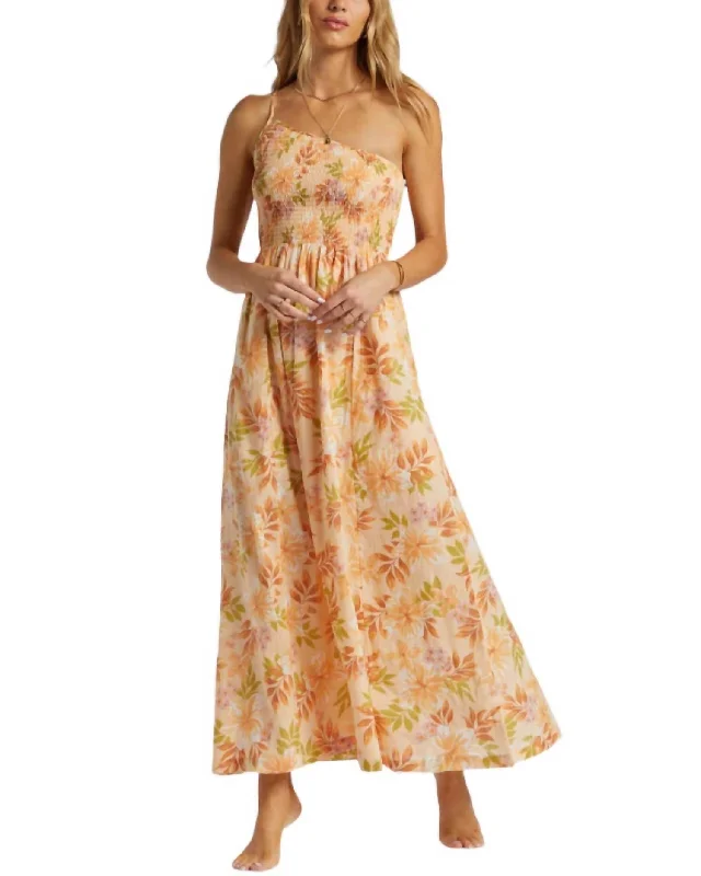 Warmer Days One Shoulder Maxi Dress In Peach Whip