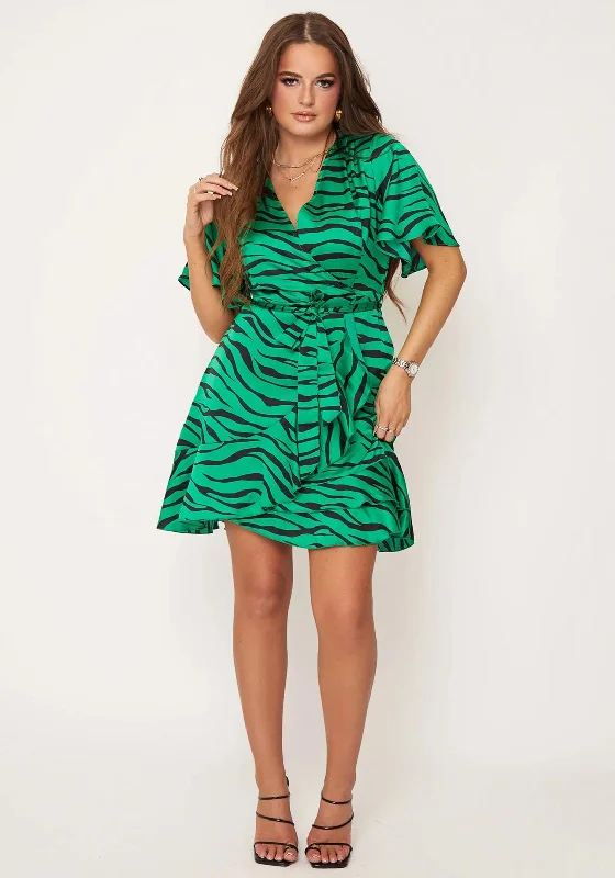 TIME-Limited Offer Girl In Mind Felicity Zebra Print Mini Dress, Green