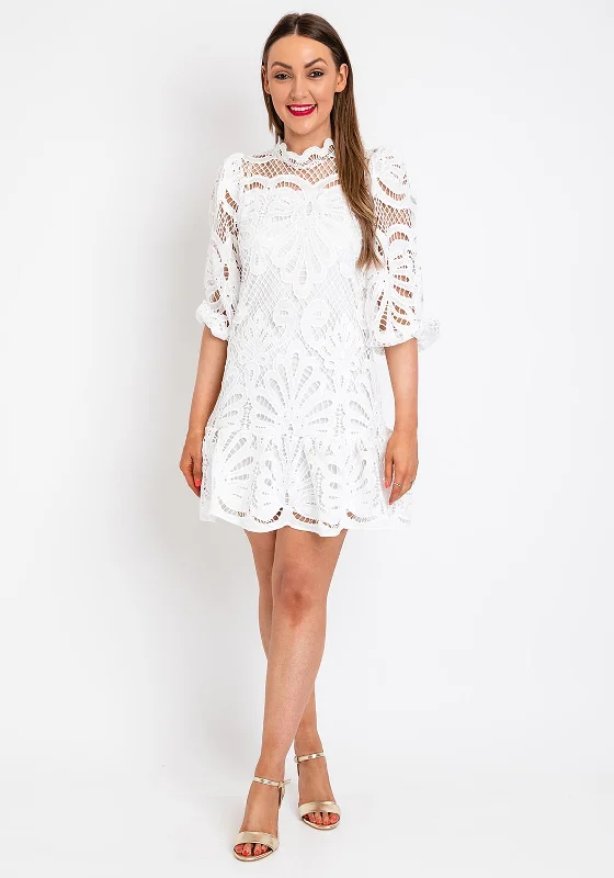 The Sofia Collection Crochet Mini Fitted Dress, White