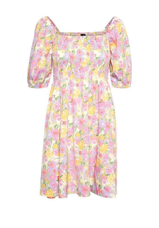Price Fest Vero Moda Emma Floral Smock Mini Dress, Pastel Multi