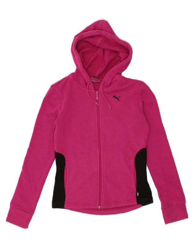Inventory Reduction PUMA Womens Zip Hoodie Sweater UK 6 XS Pink Colourblock Cotton