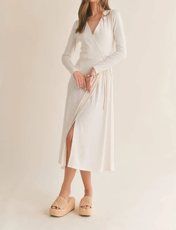 Final Clearance Icon Wrap Midi Dress In Off White