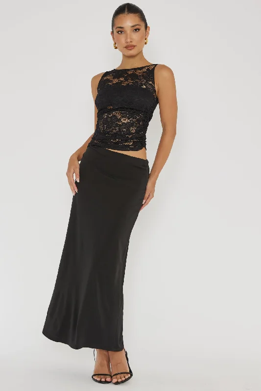 Weekend Deal Lorely Ruched Lace Bodice Maxi Dress Black