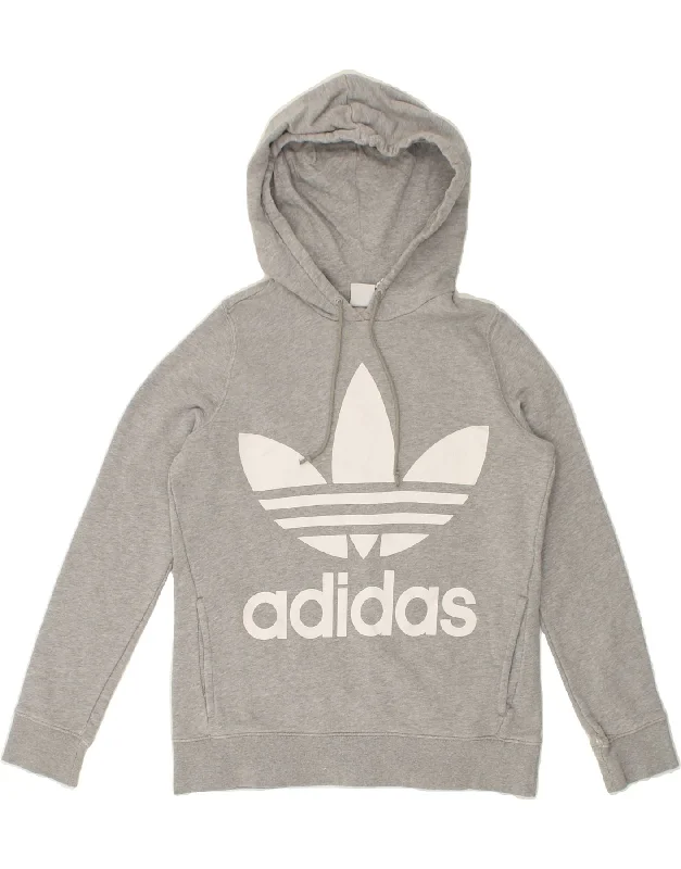 ADIDAS Womens Graphic Hoodie Jumper UK 8 Small  Grey Cotton