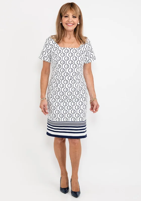 Lowest Price Badoo Link Print Pattern Pencil Dress, White & Navy