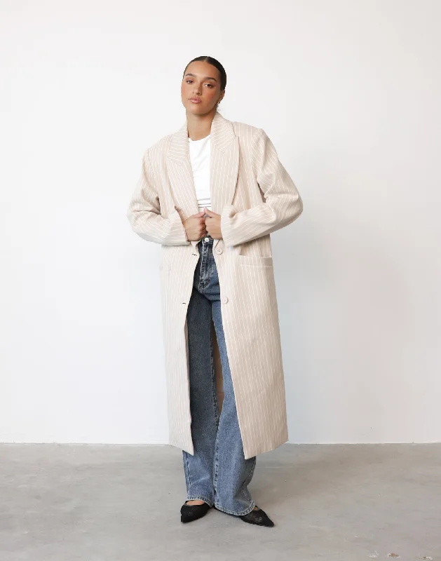 Amazing Deals Olsen Coat (Beige Pinstripe) - By Lioness