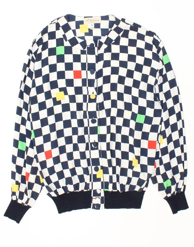 New Deals VINTAGE Womens Cardigan Top IT 48 XL Blue Check Acetate