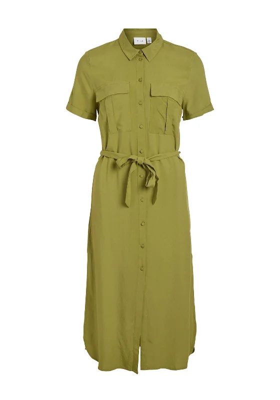 Limited Availability Vila Elaine Midi Shirt Dress, Calliste Green
