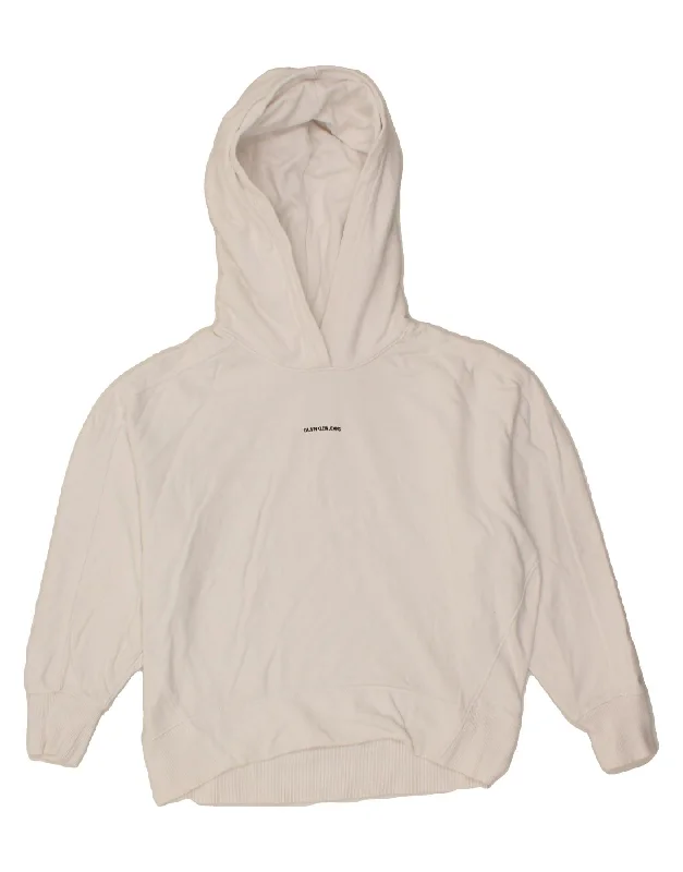 Final Clearance CALVIN KLEIN JEANS Womens Oversized Hoodie Jumper UK 10 Small White Cotton