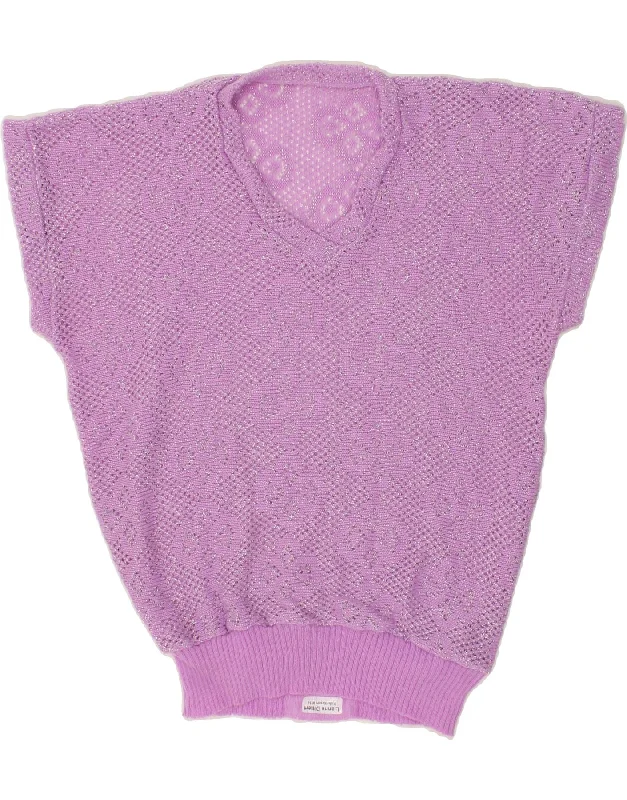 Limited Time Discount VINTAGE Womens Short Sleeve V-Neck Jumper Sweater UK 16 Large Purple