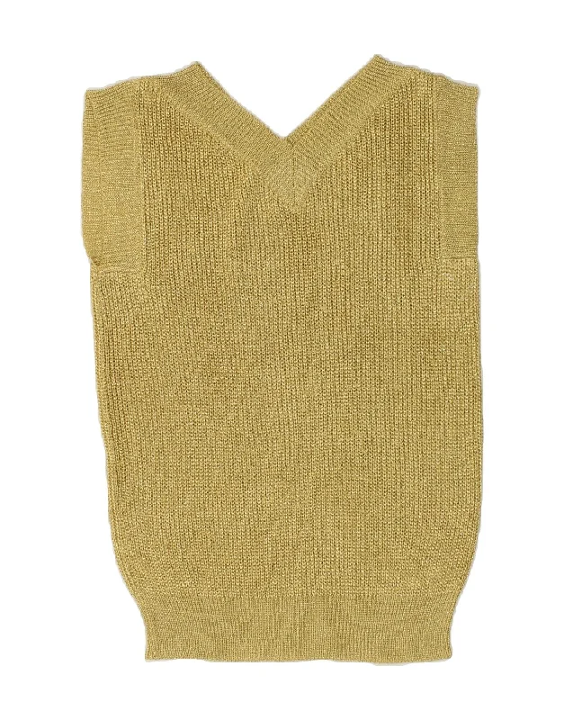 Final Sale VINTAGE Womens Vest Tank Top UK 14 Large Gold