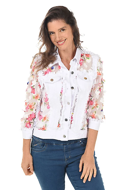 Flower Petal Sheer Distressed Denim Jacket