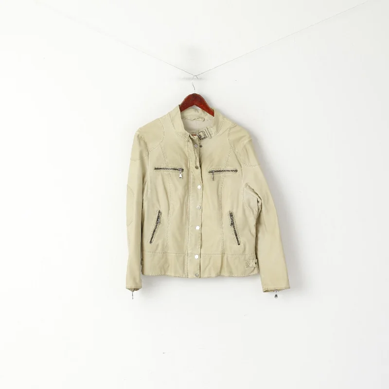 Markdowns Monnari Women 46 XL Jacket Beige Biker Full Zipper Stand Up Collar Ramones Top