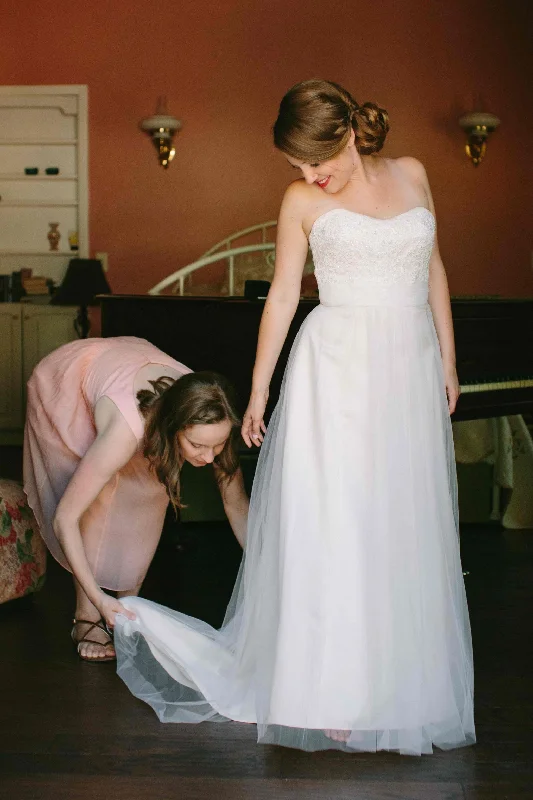 Deep Discounts David's Bridal Strapless A Line Beaded Lace Tulle Gown