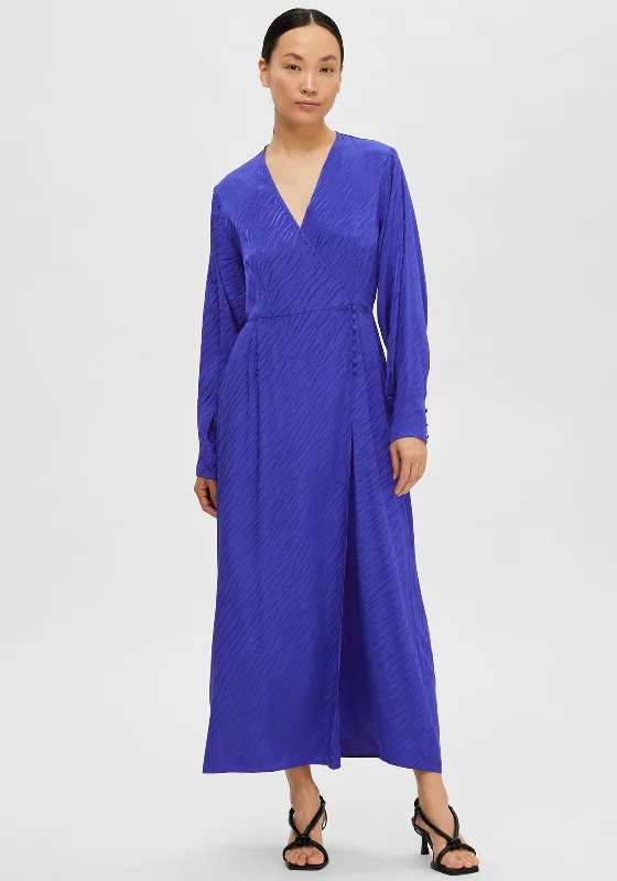 One-DAY Sale Selected Femme Abienne Satin Wrap Maxi Dress, Royal Blue