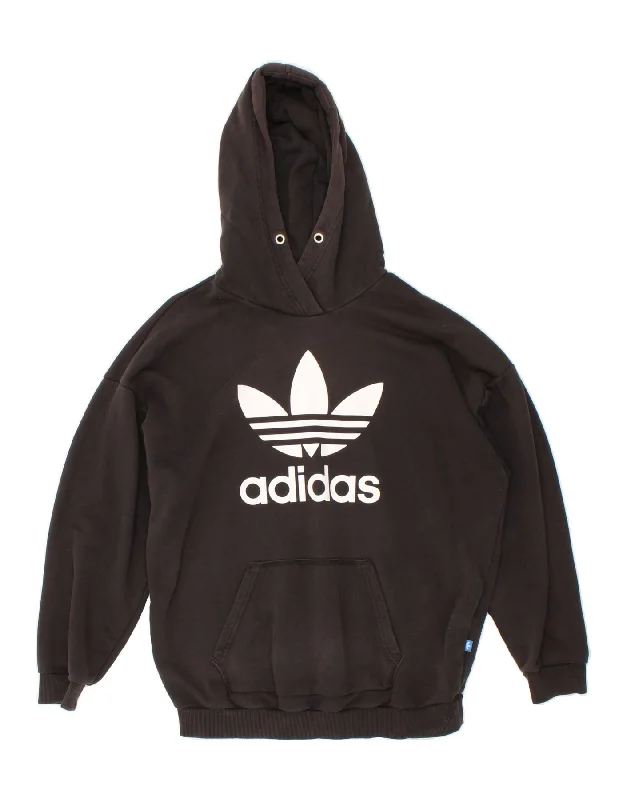 Closeout ADIDAS Womens Oversized Graphic Hoodie Jumper UK 12 Medium Black Cotton