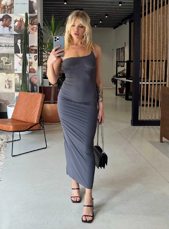Special Discount Deliza One Shoulder Maxi Dress Grey