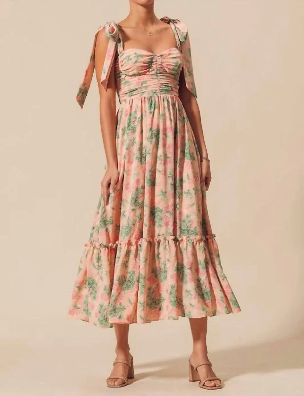 Flowy Floral Dress In Blush Apricot