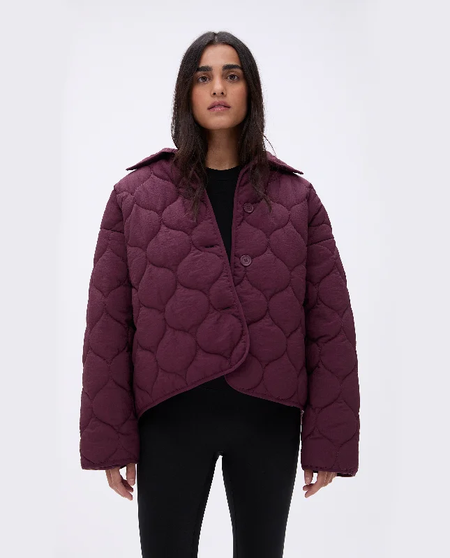 Super Savings Collared Quilted Boxy Jacket - Dark Cherry