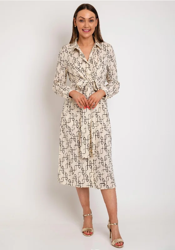 The Sofia Collection Satin Print Midi Shirt Dress, Beige