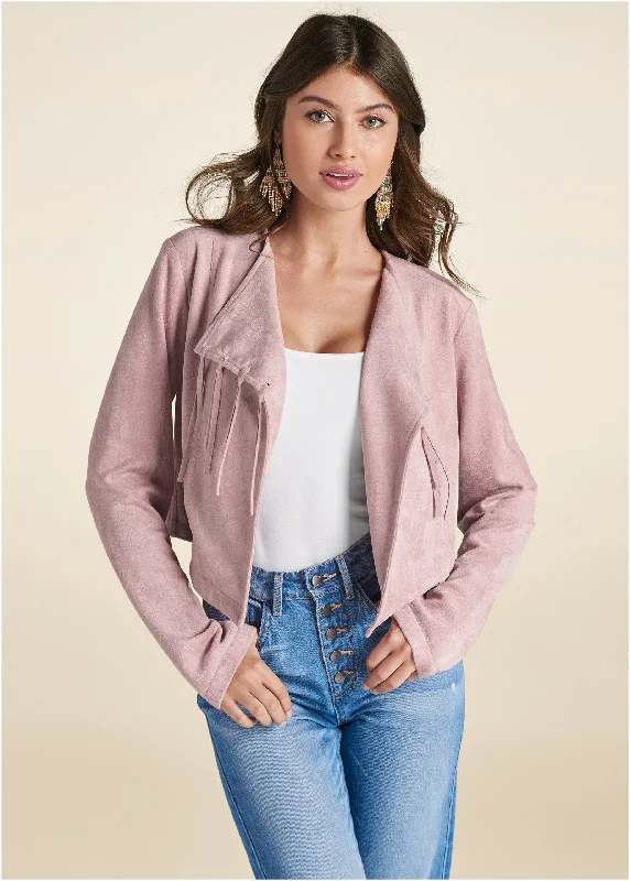 Closeout Faux Suede Waterfall Jacket - Pink