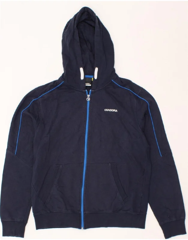 Deal Dash DIADORA Womens Zip Hoodie Sweater UK 16 Large Navy Blue Cotton